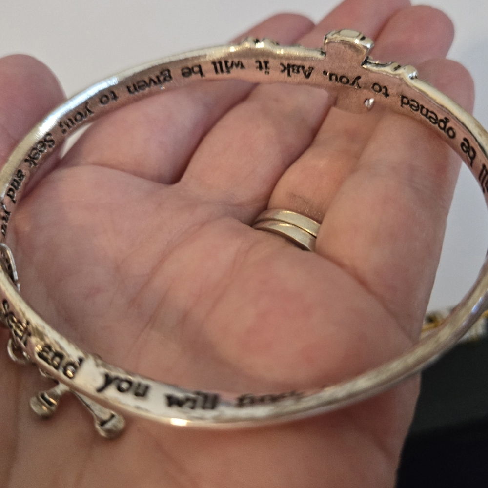 MOBIUS ASK SEEK KNOCK BANGLE BRACELET SILVER-PLATED, Gift Boxed #7 - Picture 8 of 16